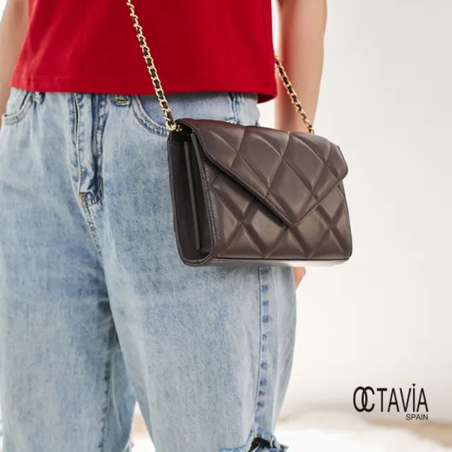 【OCTAVIA 8】雙11 OCTAVIA8 真皮- 小脾氣 羊皮大菱格信封式鍊條肩斜二用包 - 鐵灰