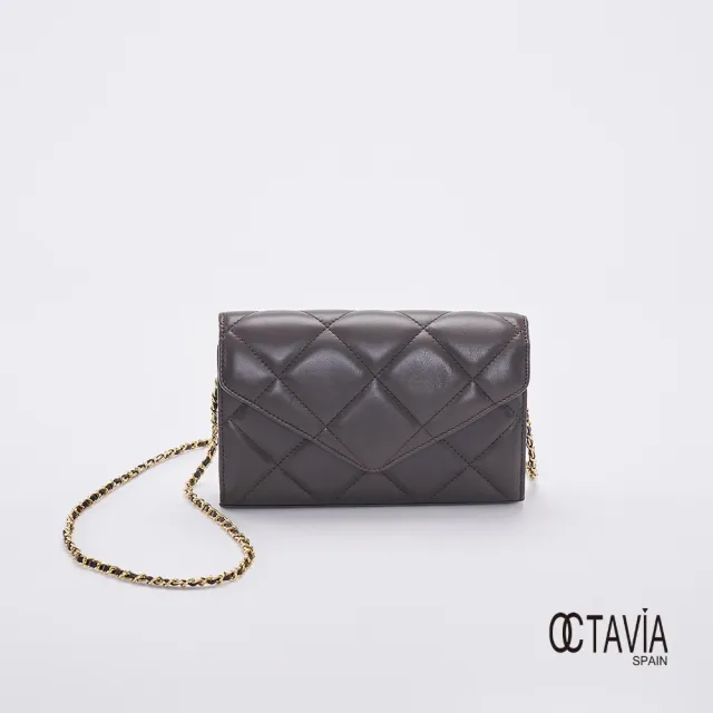 【OCTAVIA 8】雙11 OCTAVIA8 真皮- 小脾氣 羊皮大菱格信封式鍊條肩斜二用包 - 鐵灰