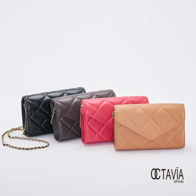 【OCTAVIA 8】雙11 OCTAVIA8 真皮- 小脾氣 羊皮大菱格信封式鍊條肩斜二用包 - 鐵灰