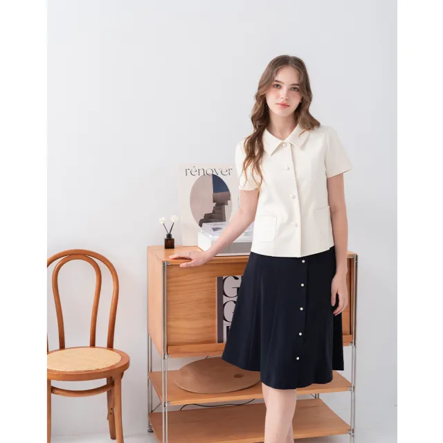 【perng yuh 芃諭名品】飄動風采 釦飾 及膝 切接片裙(2024 AW Collection|3C秋冬新品上市)