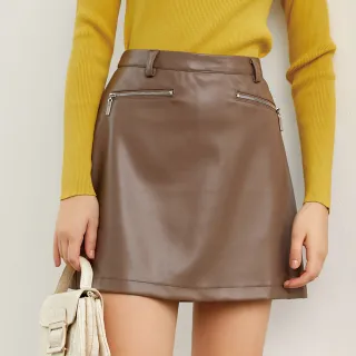 【H2O】人造皮革A字短裙 #3652005(卡/粉/咖色)