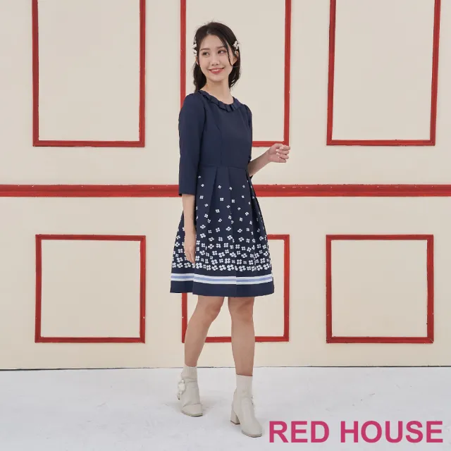【RED HOUSE 蕾赫斯】織帶領口氣質小花洋裝(共2色)