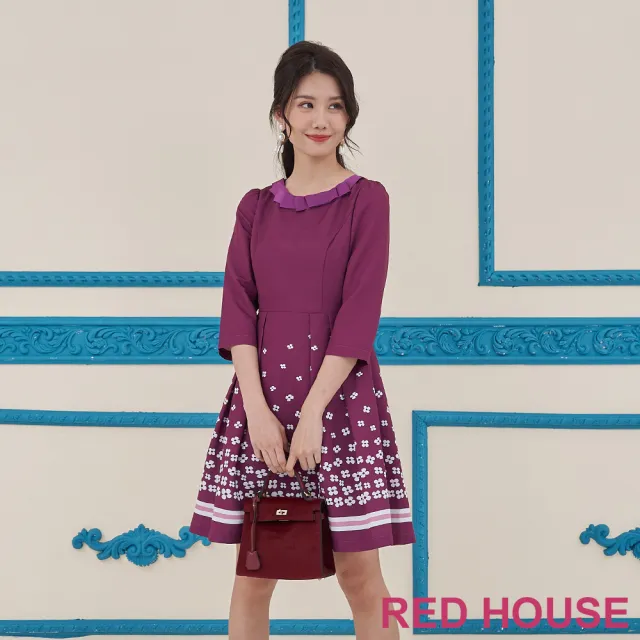 【RED HOUSE 蕾赫斯】織帶領口氣質小花洋裝(共2色)