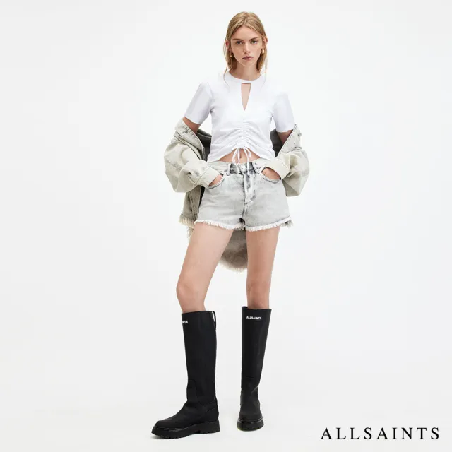 【ALLSAINTS】GIGI 輕薄純棉抽繩短袖T恤-白 WM161W(修身版型)