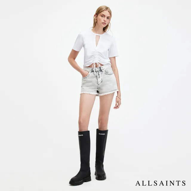 【ALLSAINTS】GIGI 輕薄純棉抽繩短袖T恤-白 WM161W(修身版型)