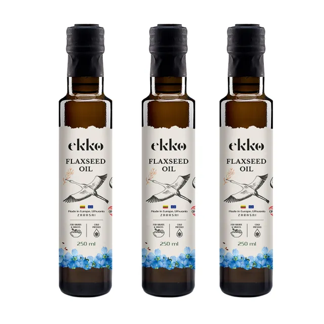 即期品【EKKO】立陶宛冷壓初榨亞麻籽油250mlx3瓶