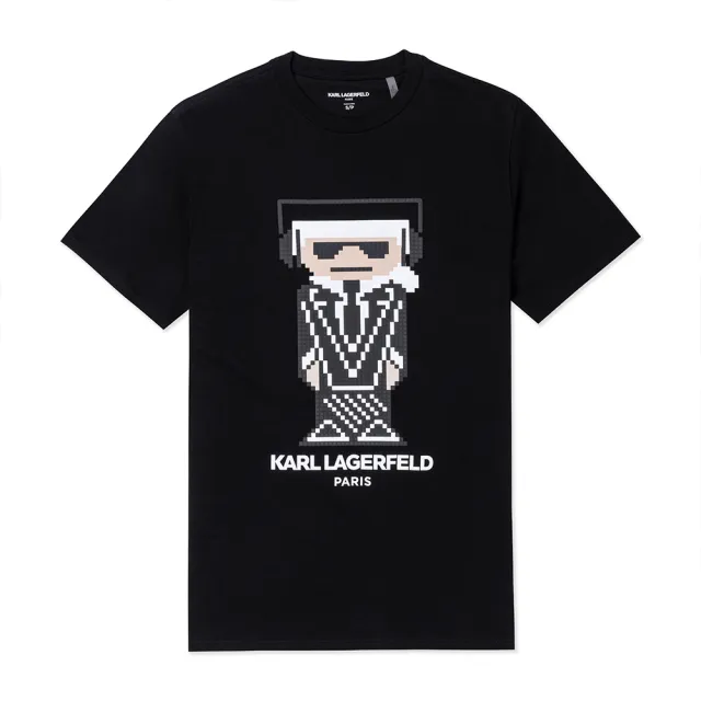 【KARL LAGERFELD 卡爾】老佛爺 經典印刷大Logo純棉圖案短袖T恤-黑色 上衣(專櫃款/平輸品/短T)
