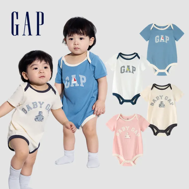 【GAP】嬰兒裝 Logo純棉印花圓領短袖包屁衣-多色可選(505556&505656)