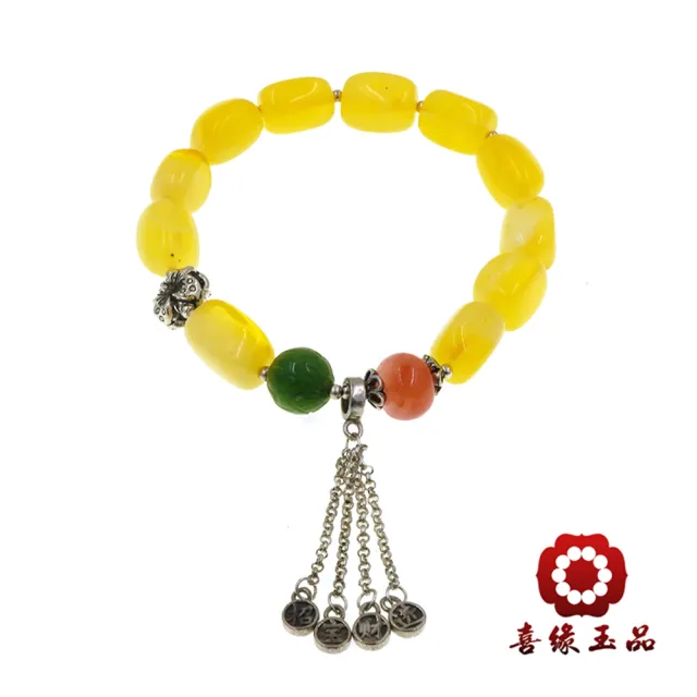 【喜緣玉品】天然蜜蠟 多寶招財進寶 純銀 手串(開運風水)