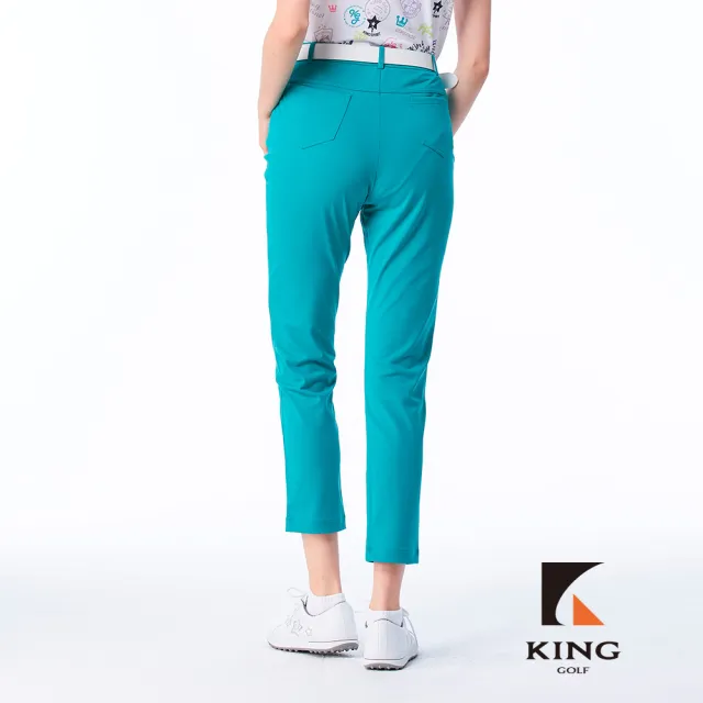 【KING GOLF】實體同步款-女款透氣涼感素面簡約KG刺繡彈力中高腰修身長褲/高爾夫球長褲(綠色)