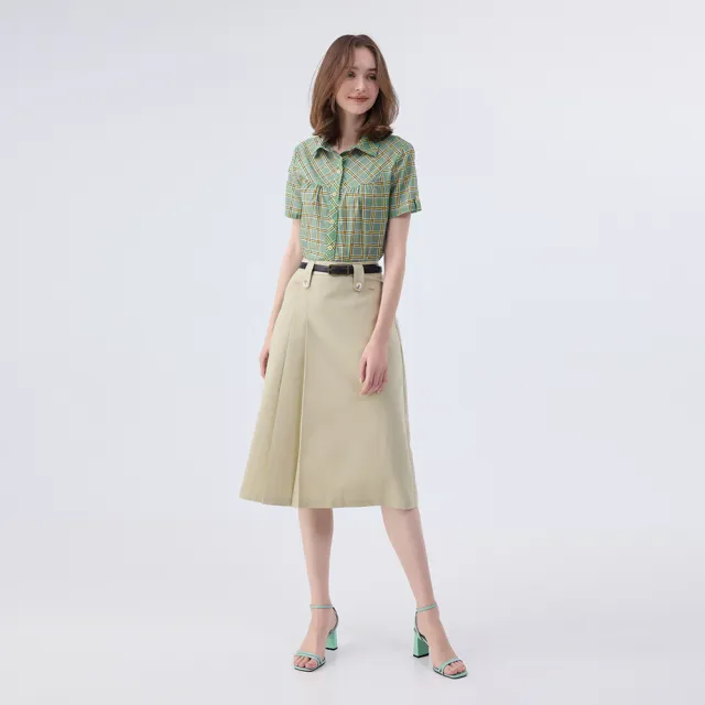 【ILEY 伊蕾】格紋印花休閒短袖襯衫(綠色；M-XL；1242351503)