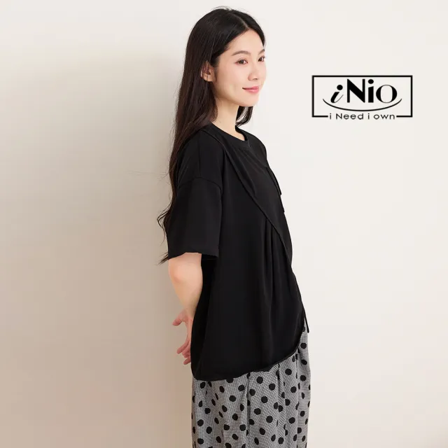 【iNio 衣著美學】短袖上衣 夏新品 現貨 棉質 圓領 不對稱下擺 拼接 短袖棉T(CDW1154)