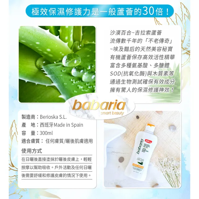 【Babaria】買1送1曬後蘆薈舒緩保濕乳液300ml(總代理公司貨)