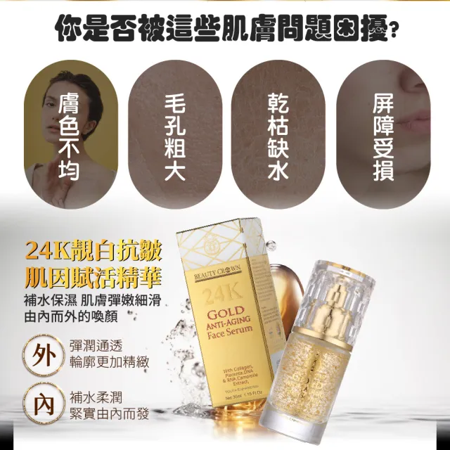 【AUS LIFE 澳思萊】24K靚白抗皺肌因賦活精華 35ml(內外兼修 24K美容金箔逆轉時光)