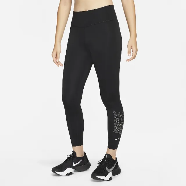 【NIKE 耐吉】運動束褲 Dri-FIT Leggings 黑 水鑽設計 彈性 瑜珈 健身 緊身褲(DD5408-010)