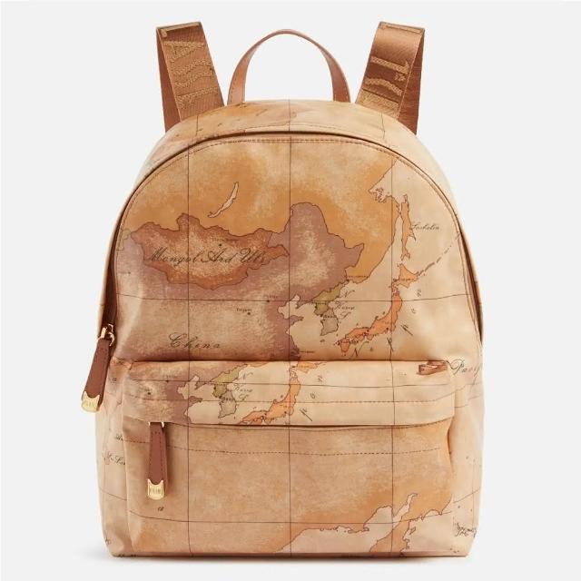 【Alviero Martini】義大利地圖包 PU尼龍拉鍊後背包28cm(地圖黃)