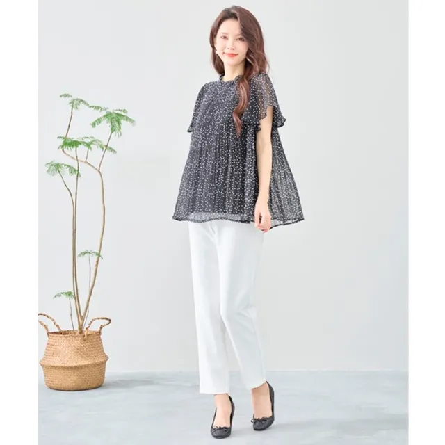 雪紡迷你圓點百褶上衣(共2色)