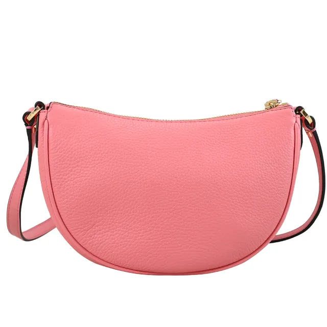 【Michael Kors】DOVER 簡約金屬LOGO荔枝皮革前口袋半月包斜背包(柔粉)