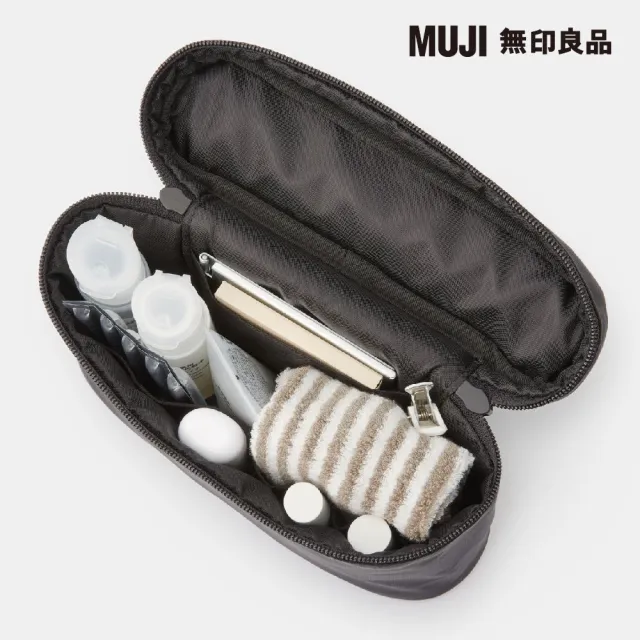 【MUJI 無印良品】尼龍手提化妝包.薄型/黑.約12.5x20.5x6cm