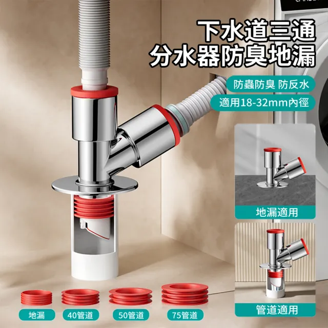 【BOBF】下水管三通洗衣機排水管地漏接頭 下水道三通分水器 廚房浴室防臭防溢水地漏