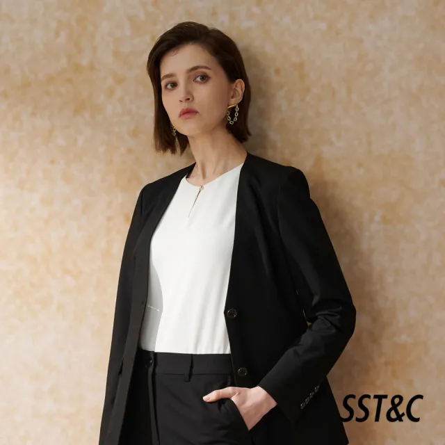 【SST&C】女裝 黑色無領合身版西裝外套7162405001(換季65折)
