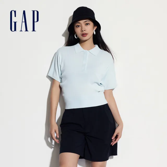 【GAP】女裝 翻領短袖針織衫-藍色(464874)