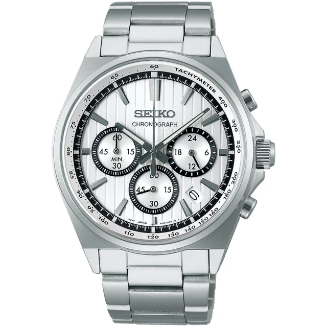 SEIKO 精工 CS系列 條紋設計賽車三眼計時手錶-41mm 送行動電源 畢業禮物(SBTR031J/8T63-01T0S)