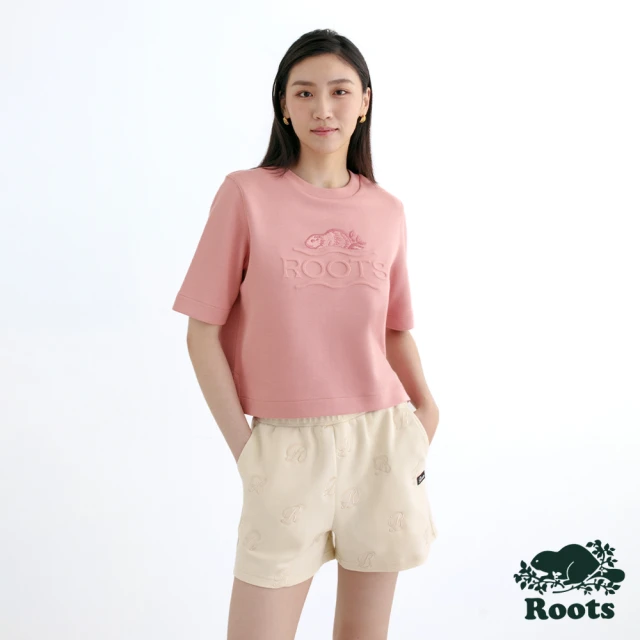 Roots Roots女裝- EMBOSSED BEAVER 圓領上衣(豆沙紅)