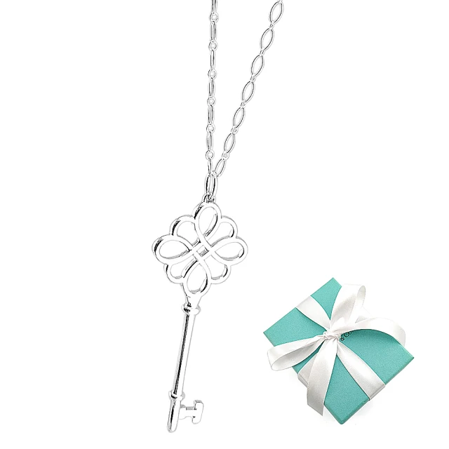 Tiffany&Co. 蒂芙尼 925純銀-Knot Keys 結型鑰匙墜飾長版蛋型項鍊