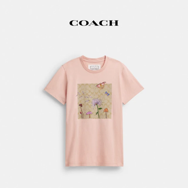 COACH蔻馳官方直營 COACH X OBSERVED BY US花卉經典Logo棉質盒型T恤-粉色(CT627)