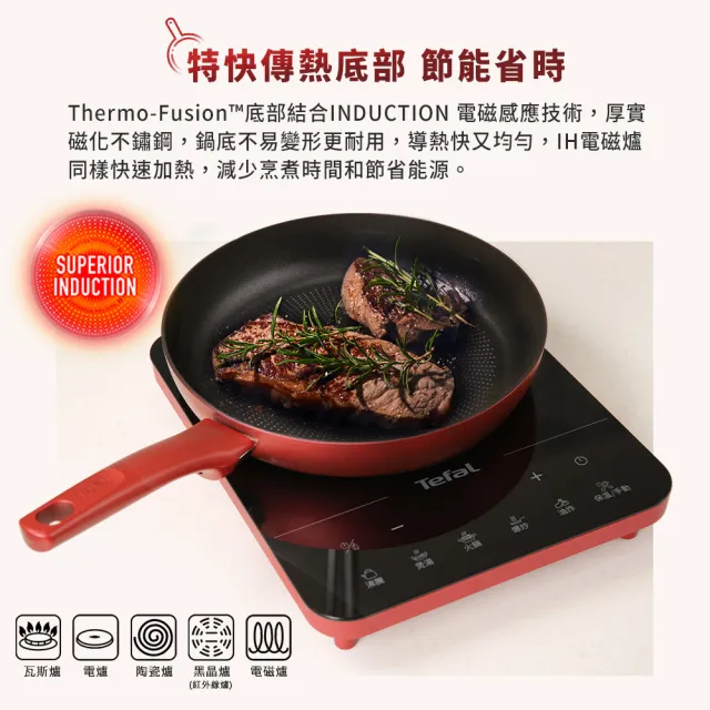 【Tefal 特福】法國製完美煮藝系列30CM不沾平底鍋+玻璃蓋(適用電磁爐)