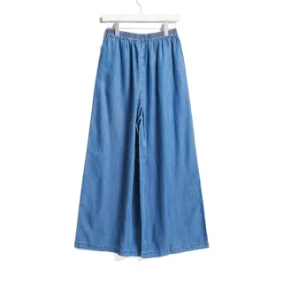 【SOMETHING】女裝 萊賽爾鬆緊超寬牛仔褲(中古藍)