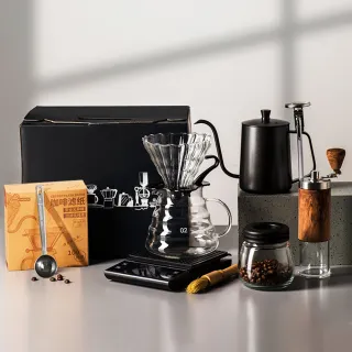 【pakchoice】經典版8件組手沖咖啡套組禮盒(手沖壺+濾杯+咖啡壺+濾紙+量勺+溫度計+磨豆器+電子秤)