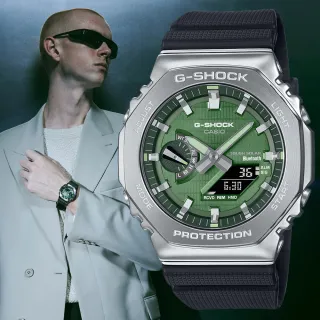 【CASIO 卡西歐】G-SHOCK 太陽能藍牙 金屬八角防護構造雙顯錶 情人節 父親節 禮物(GBM-2100A-1A3)