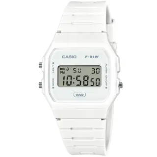 【CASIO 卡西歐】卡西歐鬧鈴電子錶-白(F-91WB-7A 台灣公司貨)