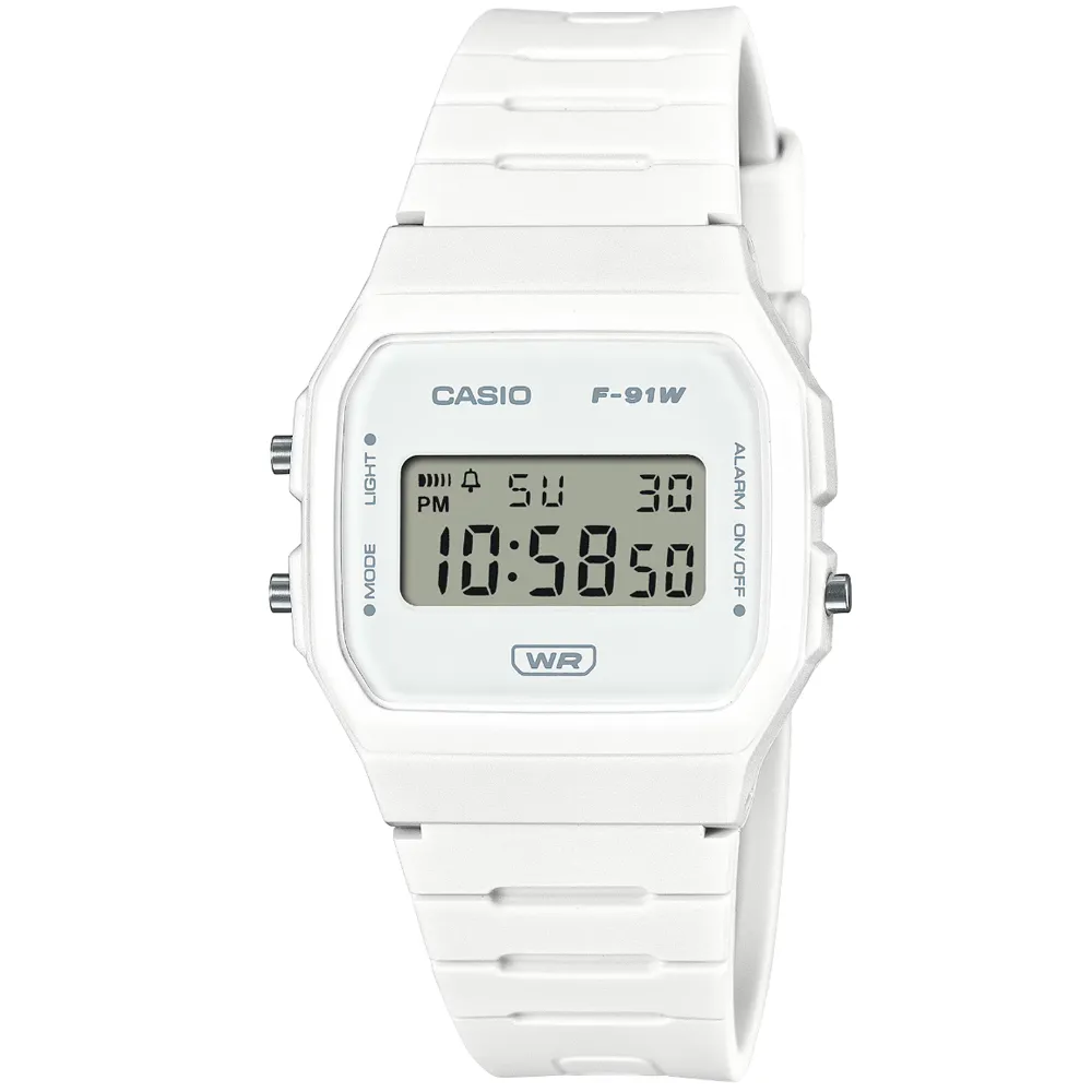 【CASIO 卡西歐】卡西歐鬧鈴電子錶-白(F-91WB-7A 台灣公司貨)