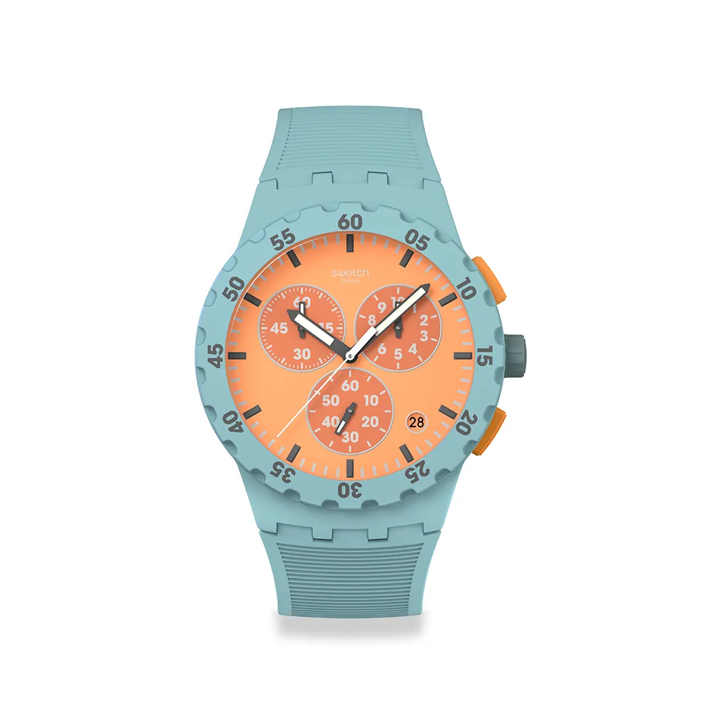 【SWATCH】Chrono 系列 JUICY APRICOT 灰藍色 男錶 女錶 手錶 瑞士錶 錶(42mm)