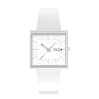 【SWATCH】Gent 原創系列手錶 WHAT IF ALLWHITE? 生物陶瓷 方形錶 亮眼白 男錶 女錶 手錶 瑞士錶 錶(41mm)
