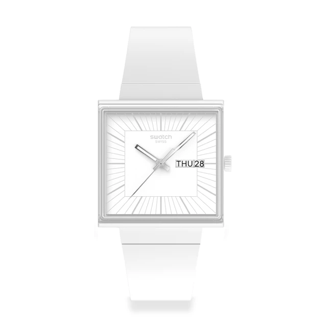 SWATCH Gent 原創系列手錶 WHAT IF ALLWHITE? 生物陶瓷 方形錶 亮眼白 男錶 女錶 手錶 瑞士錶 錶(41mm)