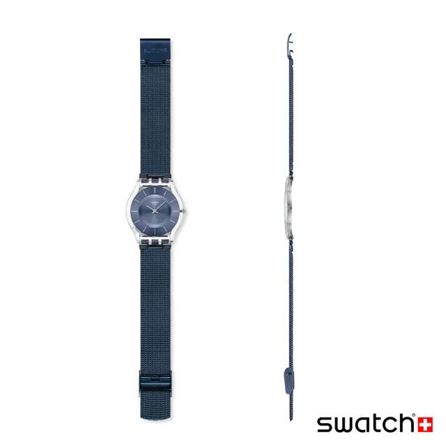 【SWATCH】Swatch SKIN超薄系列手錶 COOL SKIES 涼感藍 男錶 女錶 手錶 瑞士錶 錶 金屬錶帶(34mm)