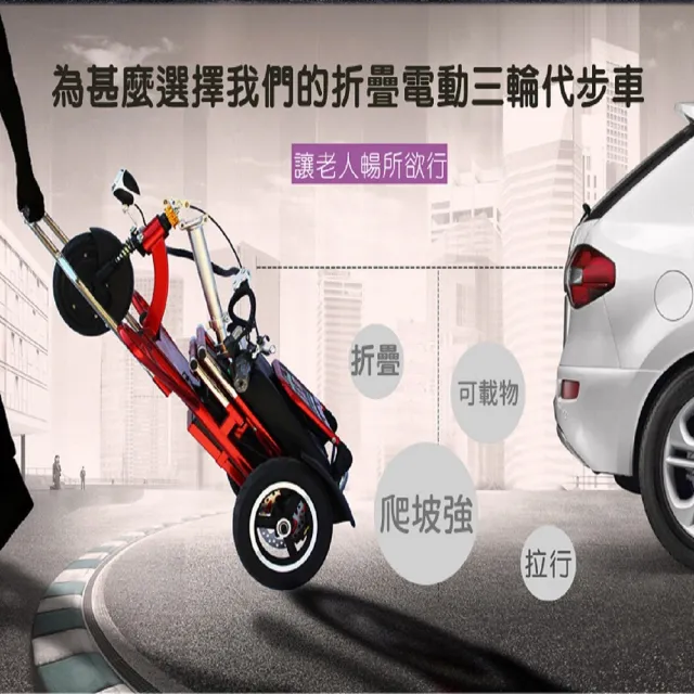 【Suniwin】折疊雙後驅電動三輪車 C170(迷你爬坡強/老年代步車/室內戶外出遊)