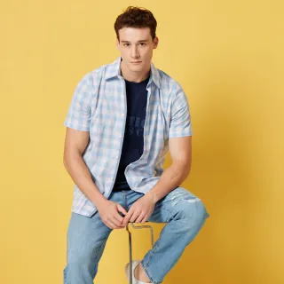 【NAUTICA】男裝 夏日清新透氣短袖襯衫(藍色)