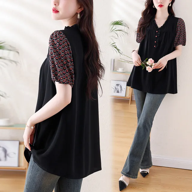 【ALLK 歐楷】新品 配色雪紡衫長上衣 圖片色(尺寸L-XXL/中大尺碼/涼爽/透氣)