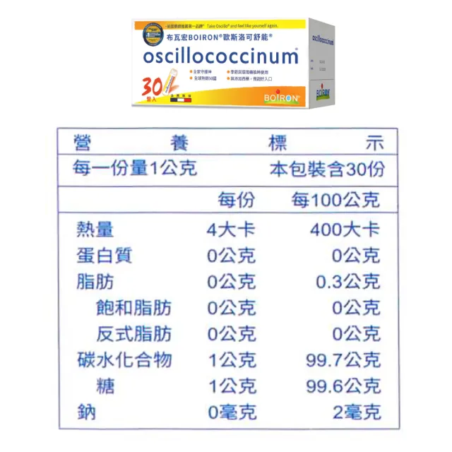 【Boiron 布瓦宏】法國布瓦宏 歐斯洛可舒能 oscillococcinum 30管/盒(順勢小糖球 順勢療法)