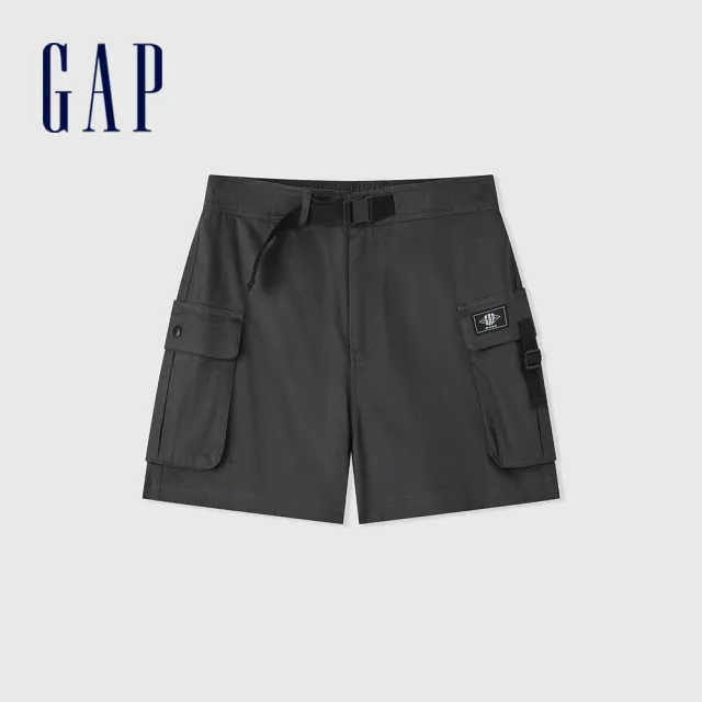 【GAP】女裝 純棉鬆緊工裝短褲-黑色(465737)