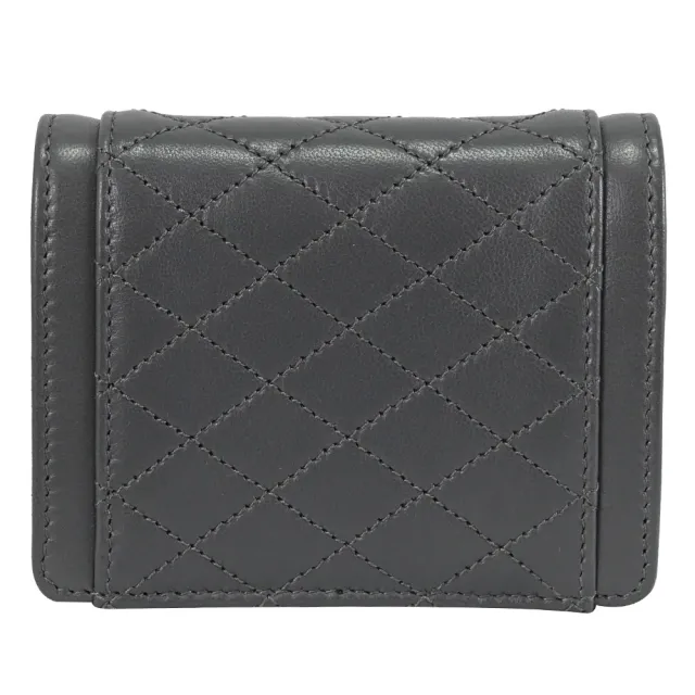 【YSL】Gaby Mini 金屬LOGO菱格縫線超迷你斜背卡片零錢包小廢包(灰)