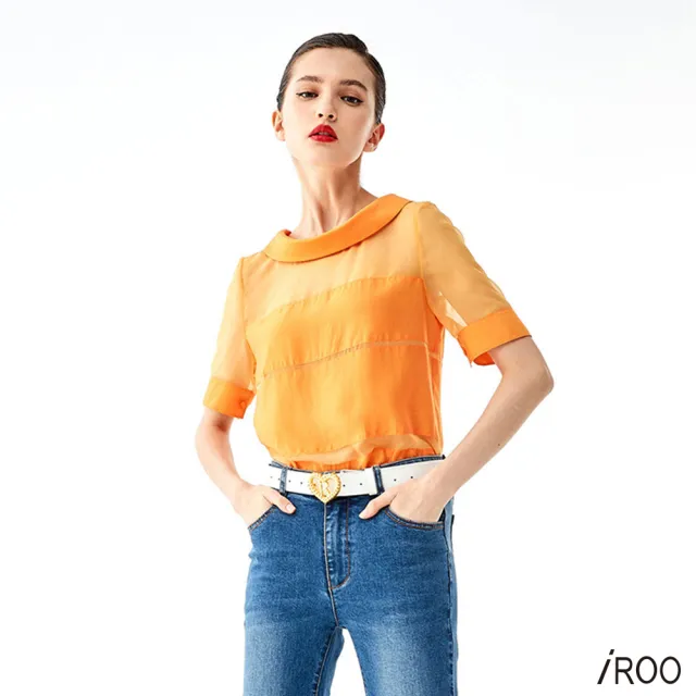 【iROO】透膚拼接上衣