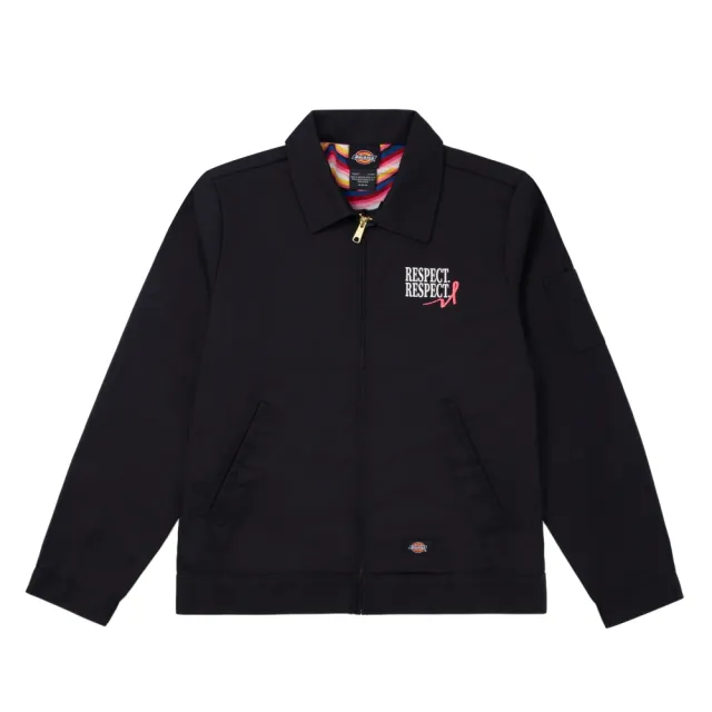 【Dickies】BCA 聯名－男款黑色胸前簡約印花刺繡艾森豪夾克｜DK012222BLK