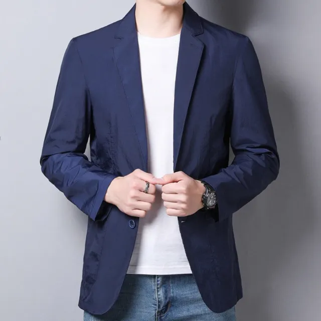 【巴黎精品】現貨+預購 西裝外套休閒西服(春夏微皺輕薄防曬男外套3色p1ac60)