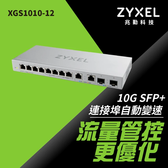 ZyXEL 合勤 XGS1010-12 12埠 10G Multi-Giga交換器 含2.5G/SFP+介面(無網管型)